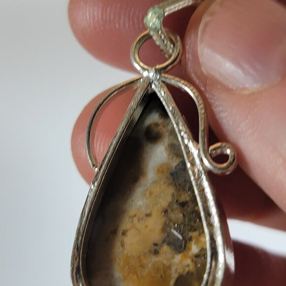Dendritic Jasper Pendant Necklace – Teardrop Stone + 20" Silver Snake Chain - Picture 9 of 10
